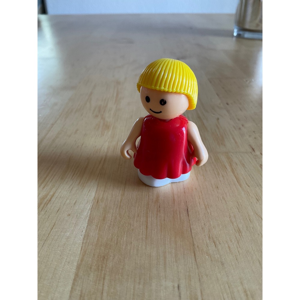 Vintage Playmobil 123 Girl Figure Red Dress Yellow Hair Toddler Toy